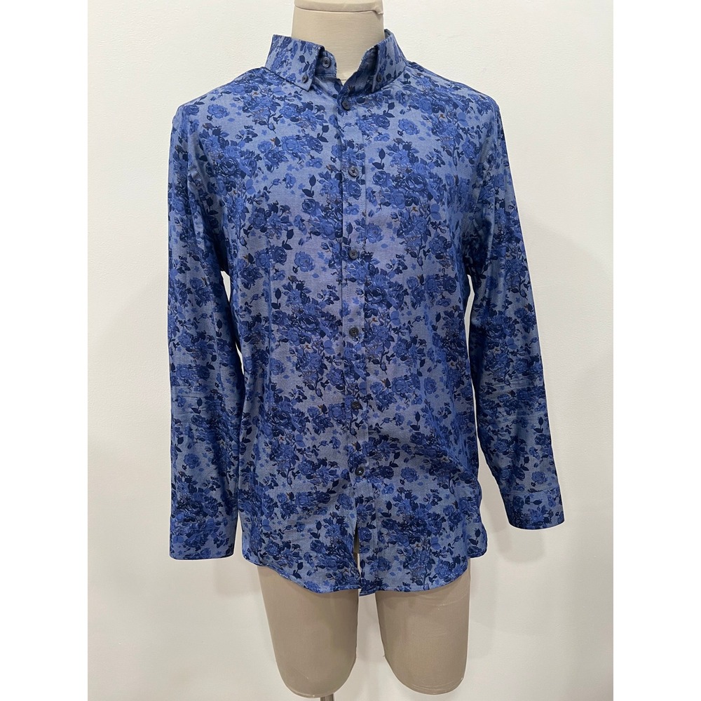 Steel & Jelly Men's Long Sleeve Button Up Shirt Blue Floral Pattern Size XL